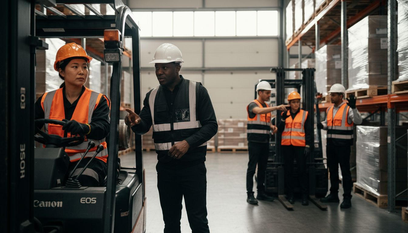 Forklift operator and warehouse team